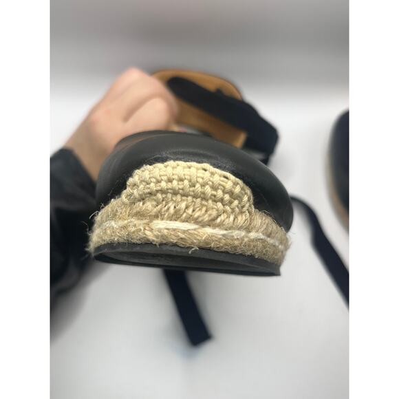 Venus Black Faux Leather Closed Toe Espadrille with Ankle Wrap Ribbon Ties - Picture 12 of 12